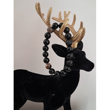 Bracelet boule tourmaline noire avec quartz 10mm