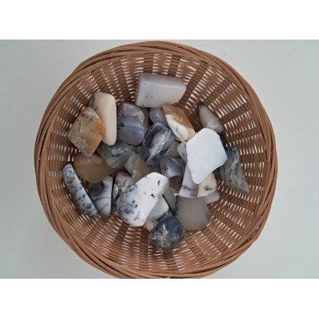 Pierre roulée calcédoine dentritique chute polie AA 25 à 50mm (~50g)