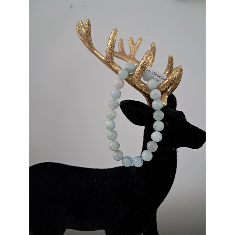 Bracelet boule aigue-marine 8mm