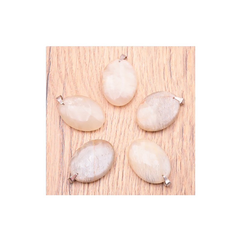 Pendentif pierre plate ovale pierre de lune beige (1 pièce)