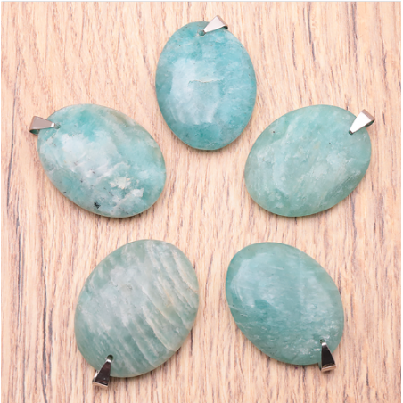 Pendentif pierre plate ovale amazonite (1 pièce)