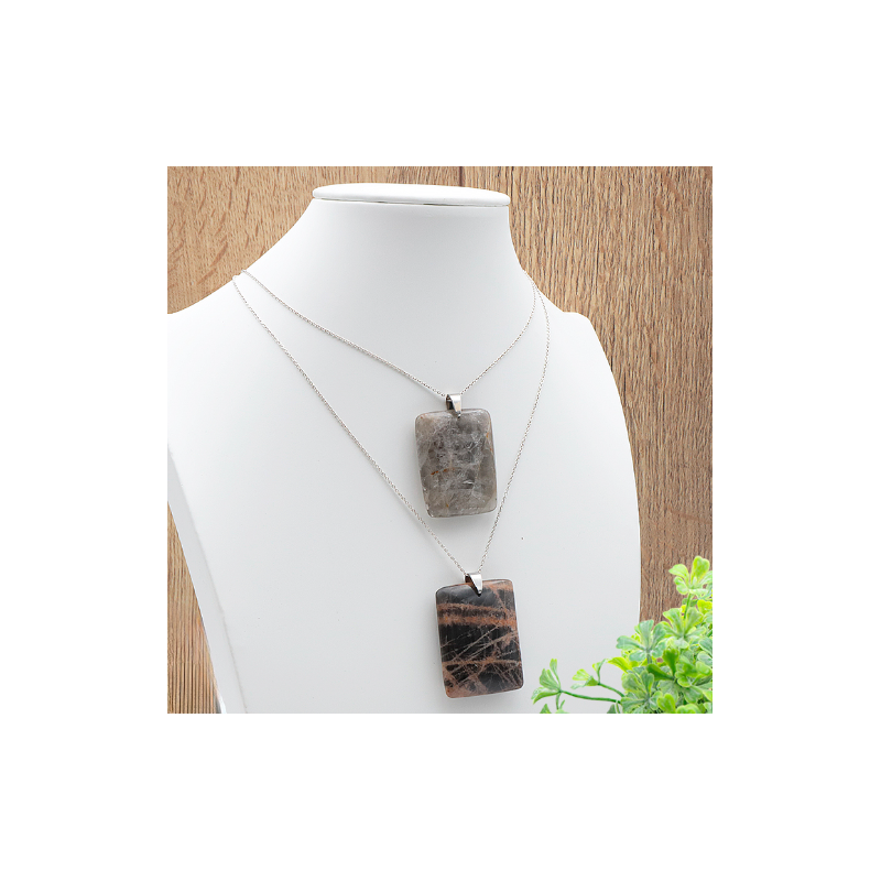 Pendentif pierre plate rectangle pierre de lune noire (1 pièce)