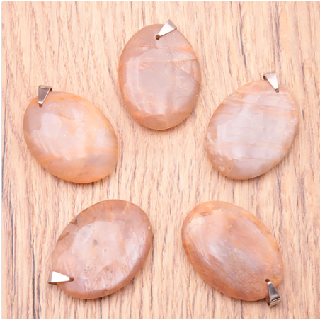 Pendentif pierre plate ovale pierre de lune orange (1 pièce)