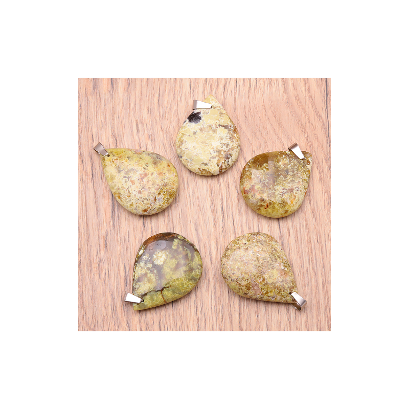 Pendentif pierre percée forme goutte opale verte (1 pièce)