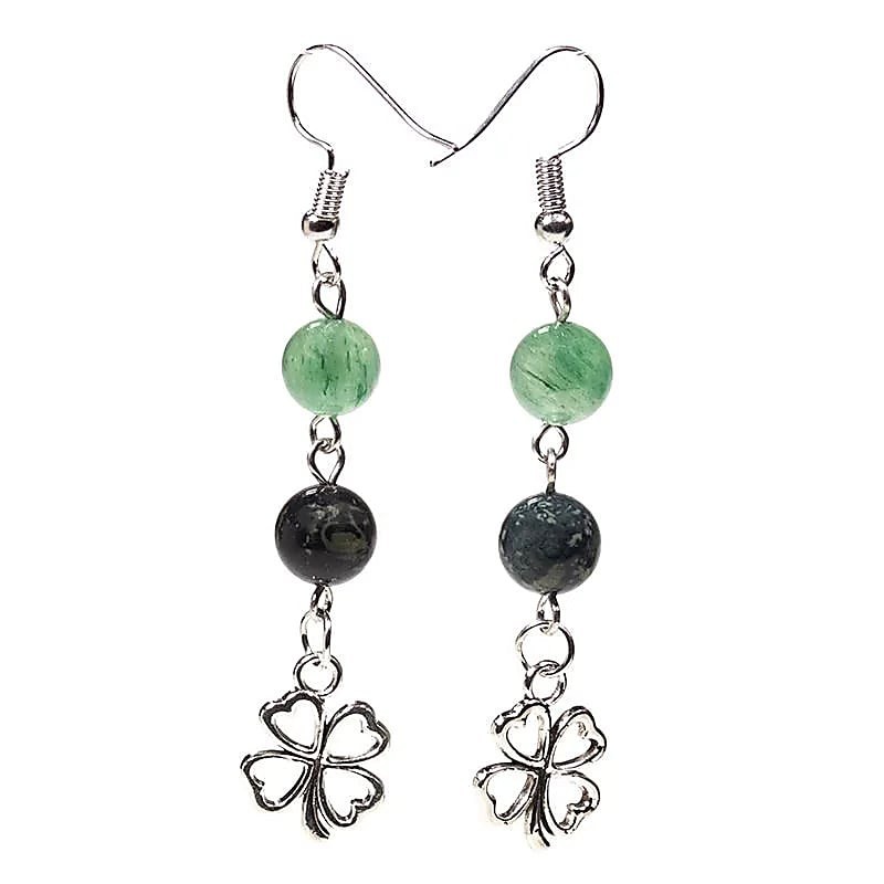 Boucles d'oreilles kambaba/Aventurine verte + trèfle