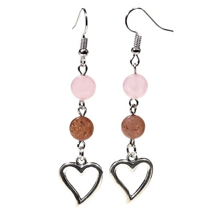 Boucles d'oreilles Quartz rose/Quartz fraise & coeur