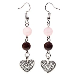Boucle d'oreille Grenat/Quartz & coeur